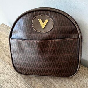 Vintage Mario Valentino Brown Monogram Zipper Pouch Clutch Cosmetic Bag EUC
